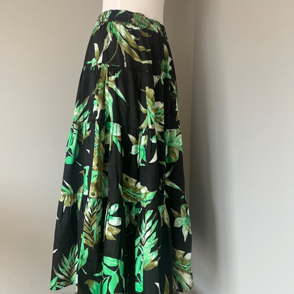 Lauren Ralph Lauren Fern Leaf Exotic Print Cotton Casual Midi Tiered Skirt Small - Picture 9 of 14